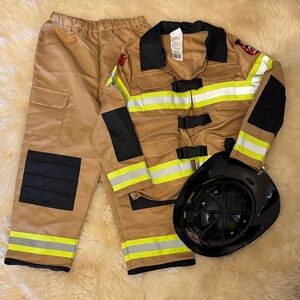 Kids Tan Firefighter Costume with Helmet